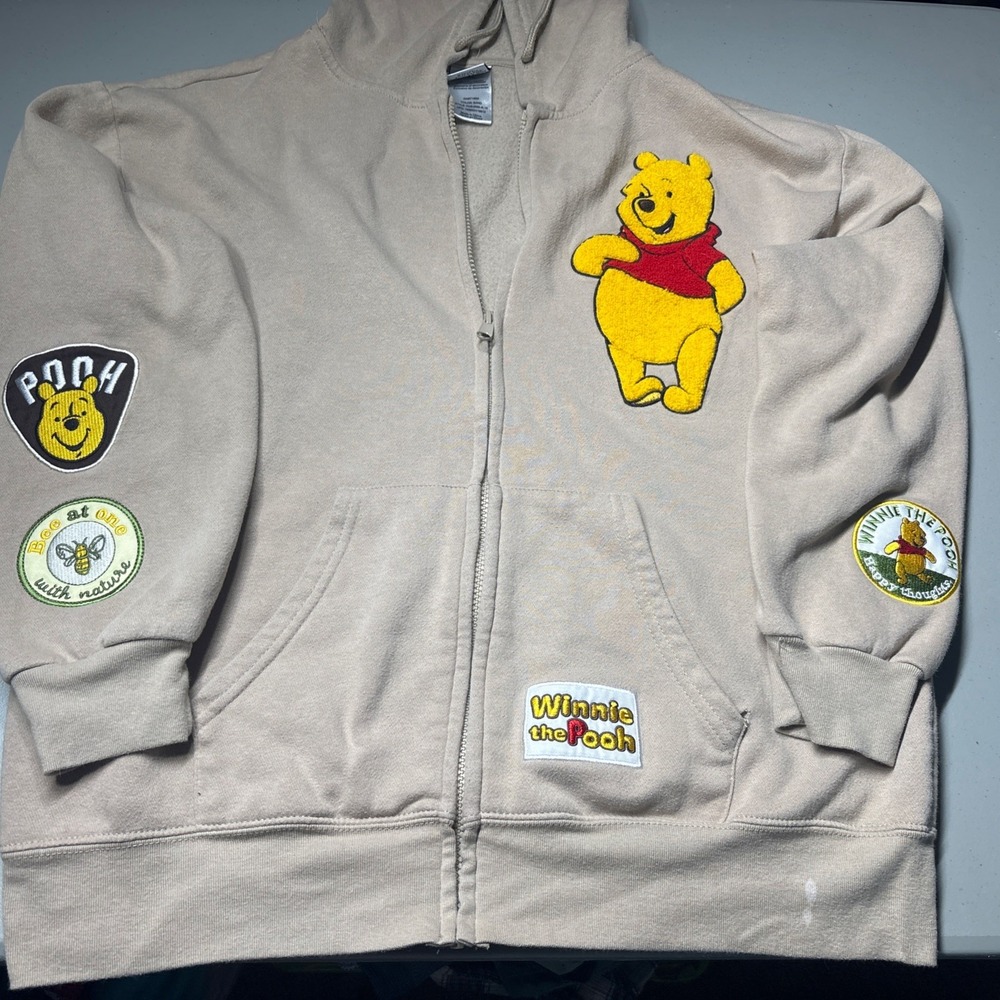 Disney Winnie the Pooh Hoodie Womens XL Full Zip Boxy Oversized Chenille Patches